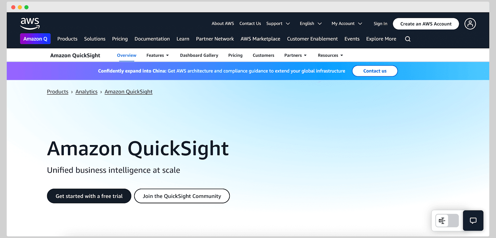 AWS QuickSight as a ThoughtSpot competitor