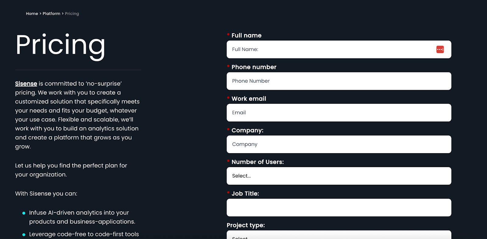 sisense pricing page
