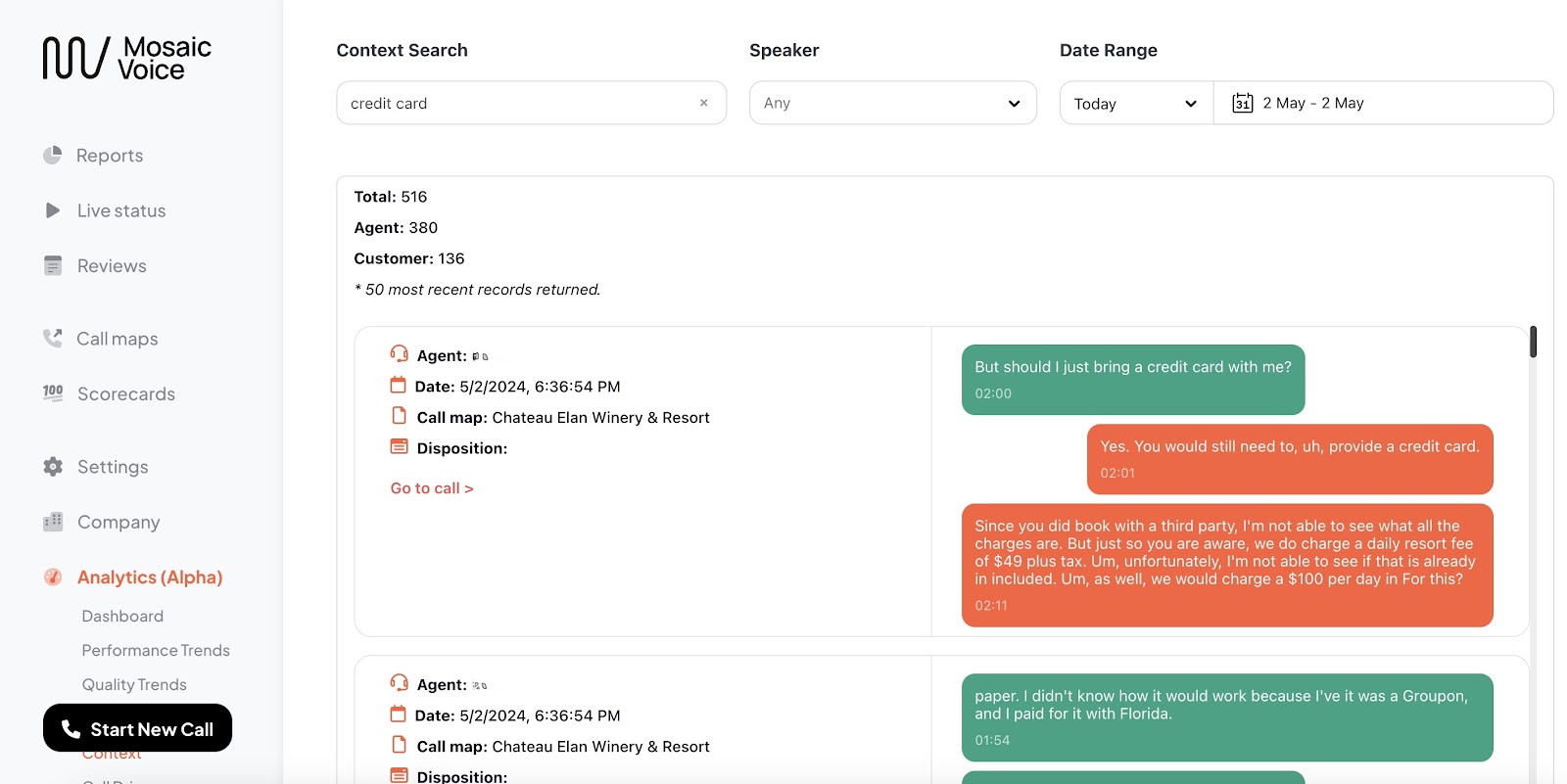 Mosaic Voice dashboard.