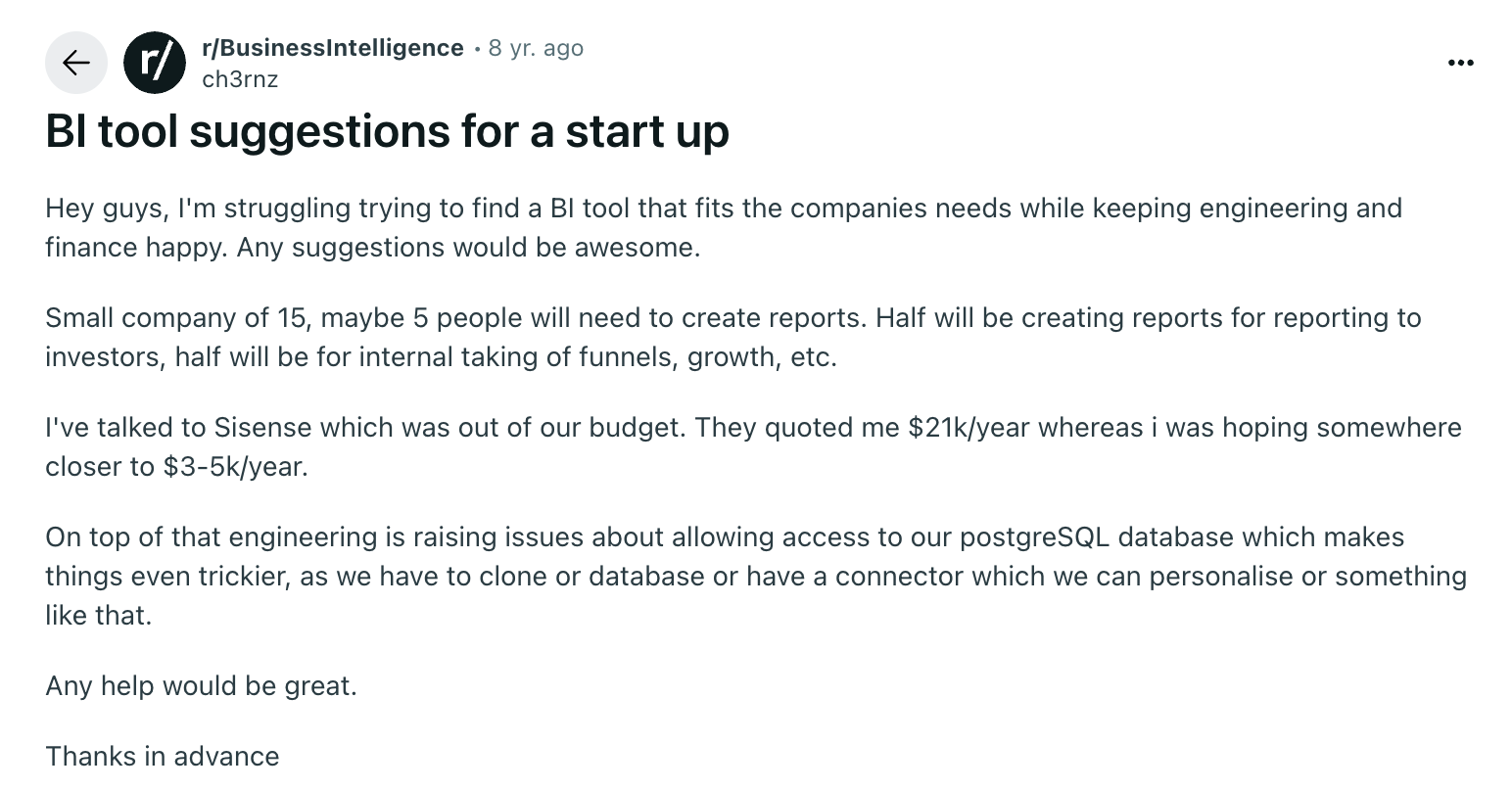sisense pricing thread on reddit