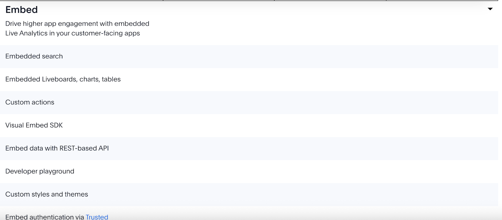 Thoughtspot embedded options.