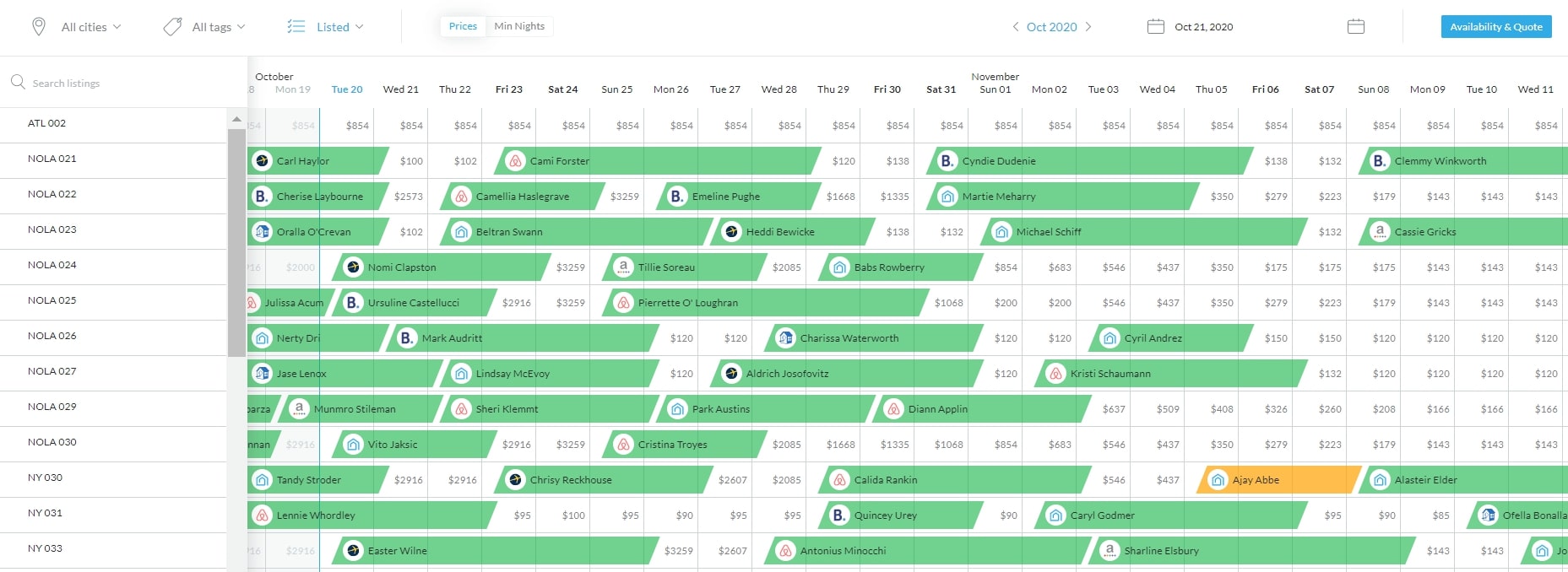 Guesty’s multi-calendar management view